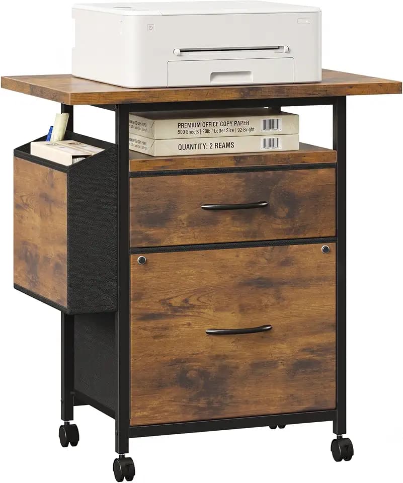 Alpen 2 Drawer File Cabinet, Small Office Cabinet with 24" Desktop, Brown