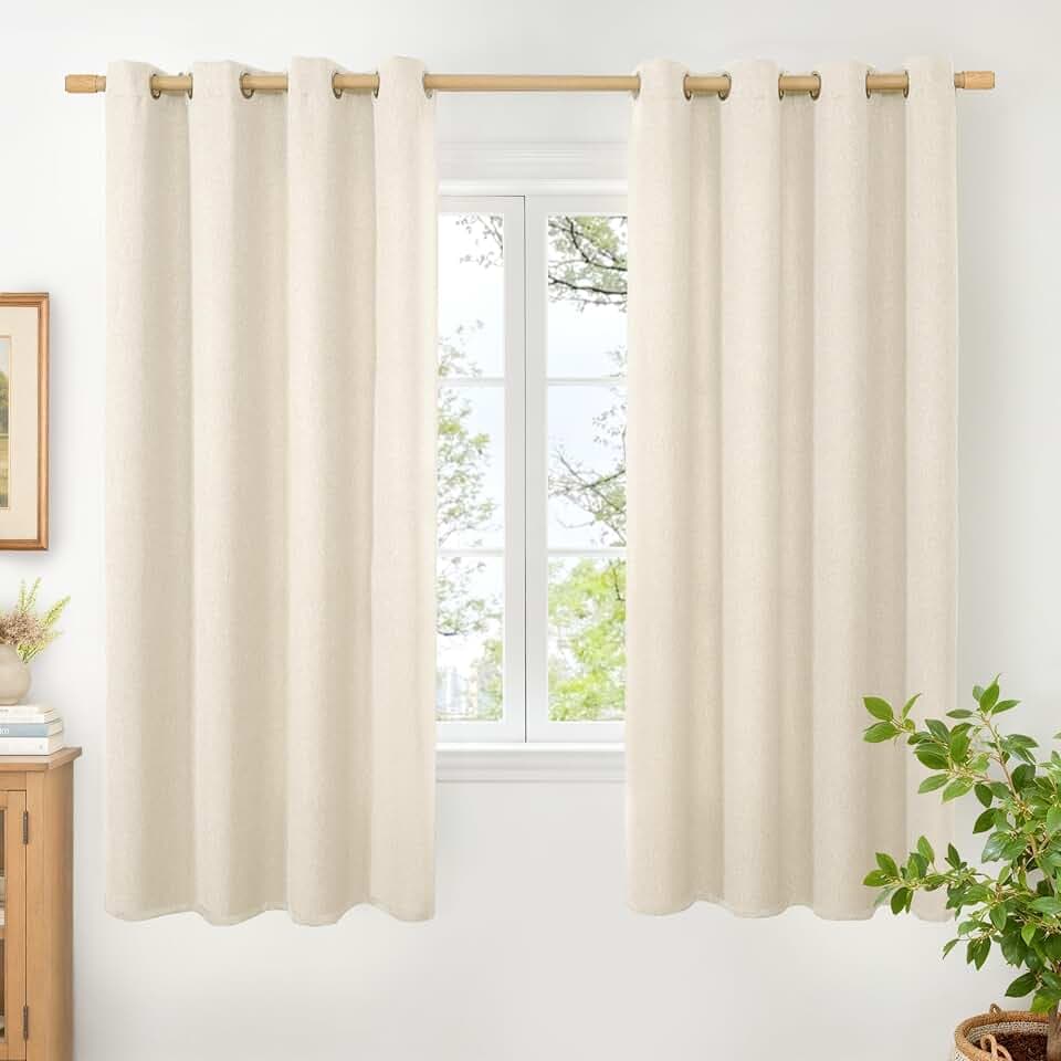 BGment Linen Curtains 63 Inch Length for Living Room, Non See Through Window Treatments Light Filtering Thick Burlap Drapes with Grommet Farmhouse Decor for Bedroom, 2 Panels Set, Each 52 Inch Wide