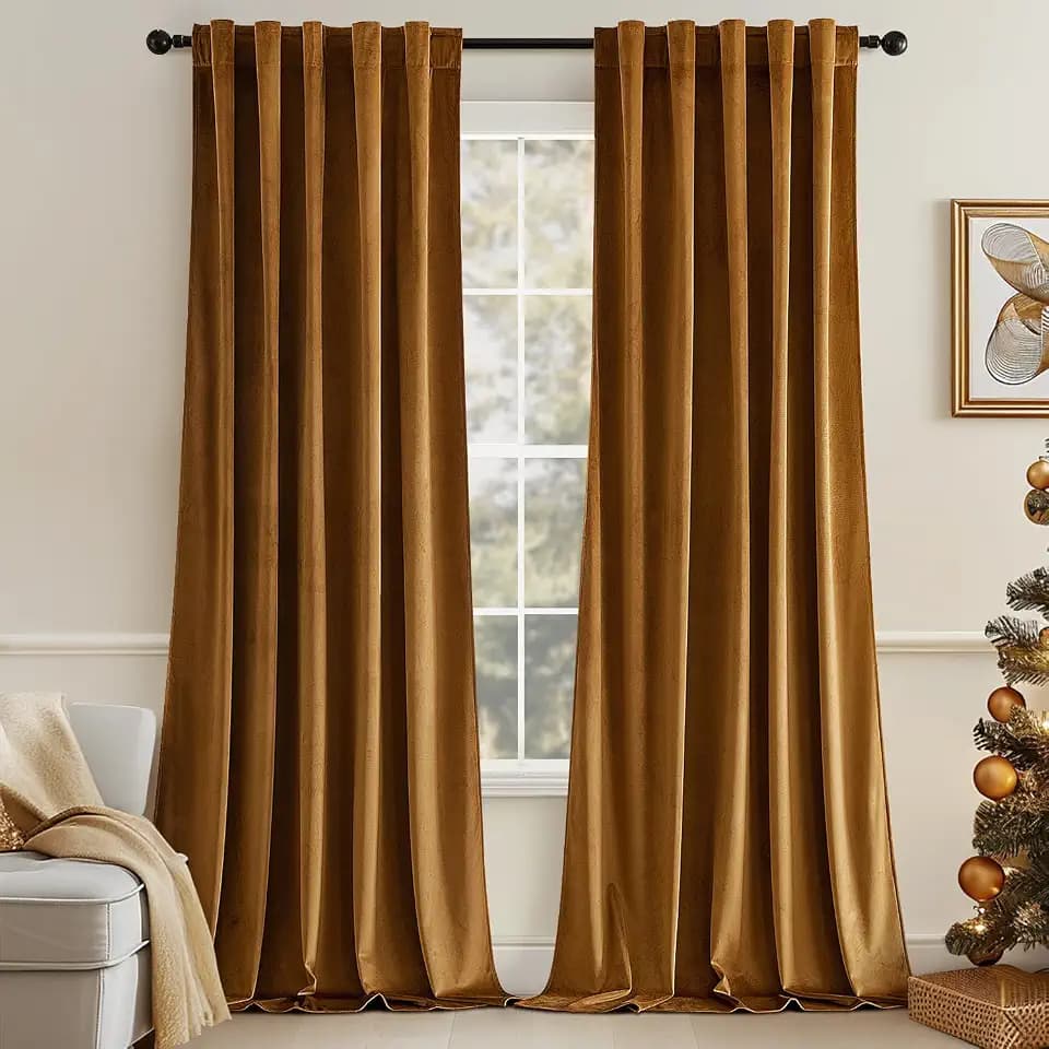 MIULEE Velvet Curtains 52x96 inches 2 Panels Gold Brown Blackout Curtains