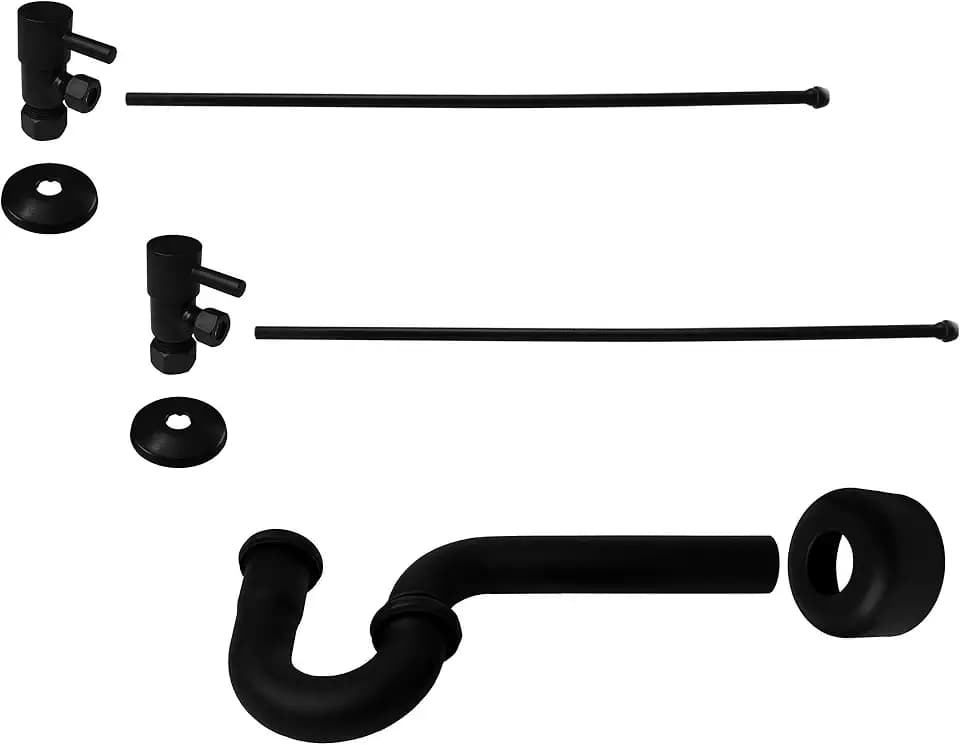 Westbrass D1838QRL-62 Freestanding Pedestal Sink Faucet Supply Line Risers with P-Trap, Flanges and 1/4-Turn Lever Handles, Matte Black