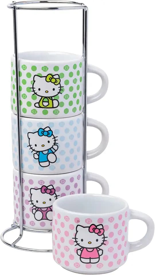 Silver Buffalo Sanrio Hello Kitty Polka Dots, Espresso Cup Stack, 4pk, 3oz