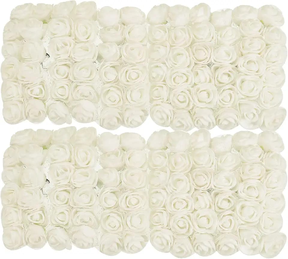 MECCANIXITY Artificial Rose Flower Heads, White Mini Faux Flowers 0.8 Inch-1 Inch for DIY Craft Wedding and Party Decoration Pack of 144