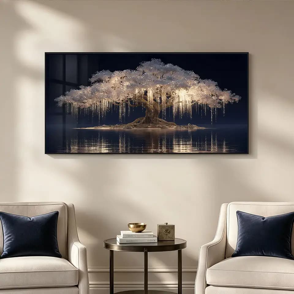 SAFERRYHOME Large Gold Tree of Life Wall Art, Crystal Porcelain, 24"x48"