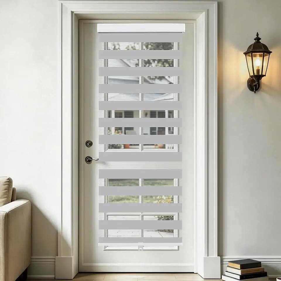 SEEYE Cordless Zebra Blinds for Window & French Door, Free-Stop Roller Window Shades with Valance, 22" W x 90" H, Light Filtering Sheer Blinds & Shades, Easy to Install, Gray
