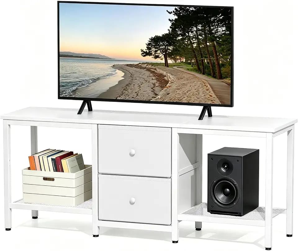 TV Stand, Living Room TV Stand with Storage Drawers (White)
