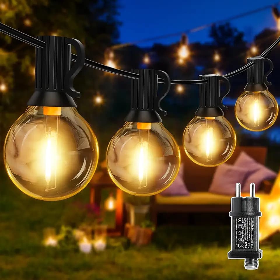 Ollny LED Lichterkette außen 20 M mit 25+2 G40 Glühbirnen strom