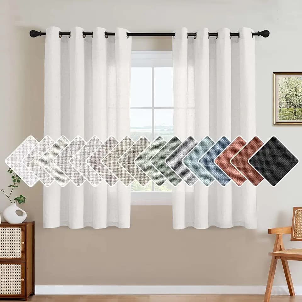 H.VERSAILTEX Linen Blended Energy Efficient Light Filtering Linen Textured Semi Sheer Curtains Not Solid/Nickel Grommet Window Treatments Panels/Drapes (Set of 2, Heathered White, 52" x 54")