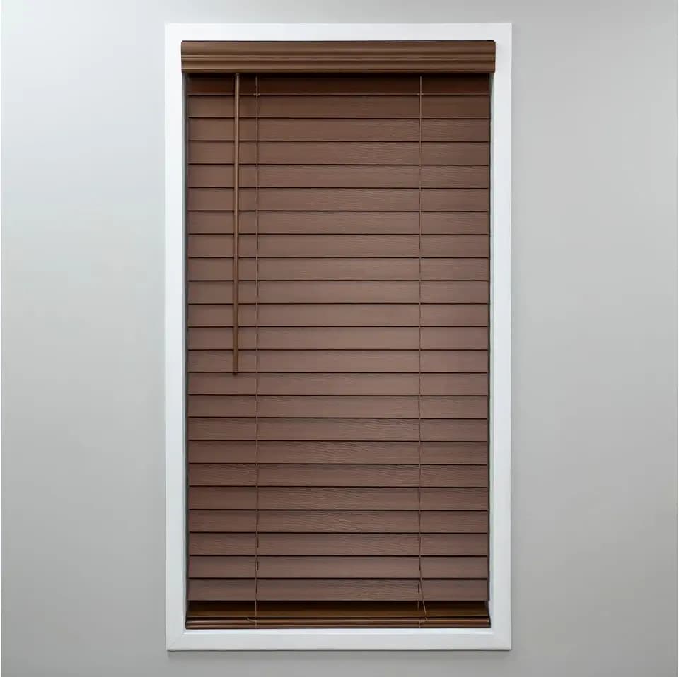 Eclipse 2in. Faux Wood Blinds, 37" W x 48" L in Dark Oak - Cordless Window Blinds, Certified Safe for Children & Pets, Light Filtering, Wand Tilt and Smooth Easy Operation, Window Shades for Home
