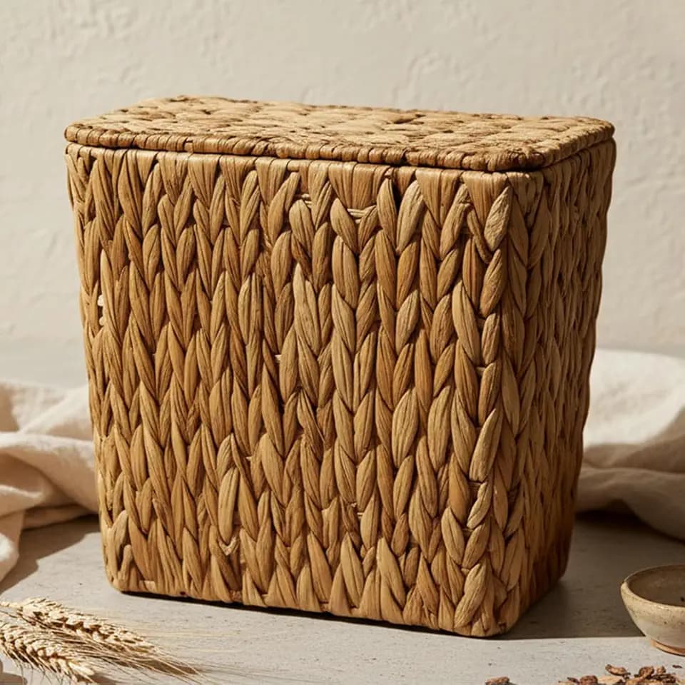 Yatmung Wicker Trash Can with Lid - Small Bathroom Trash Can with Lid