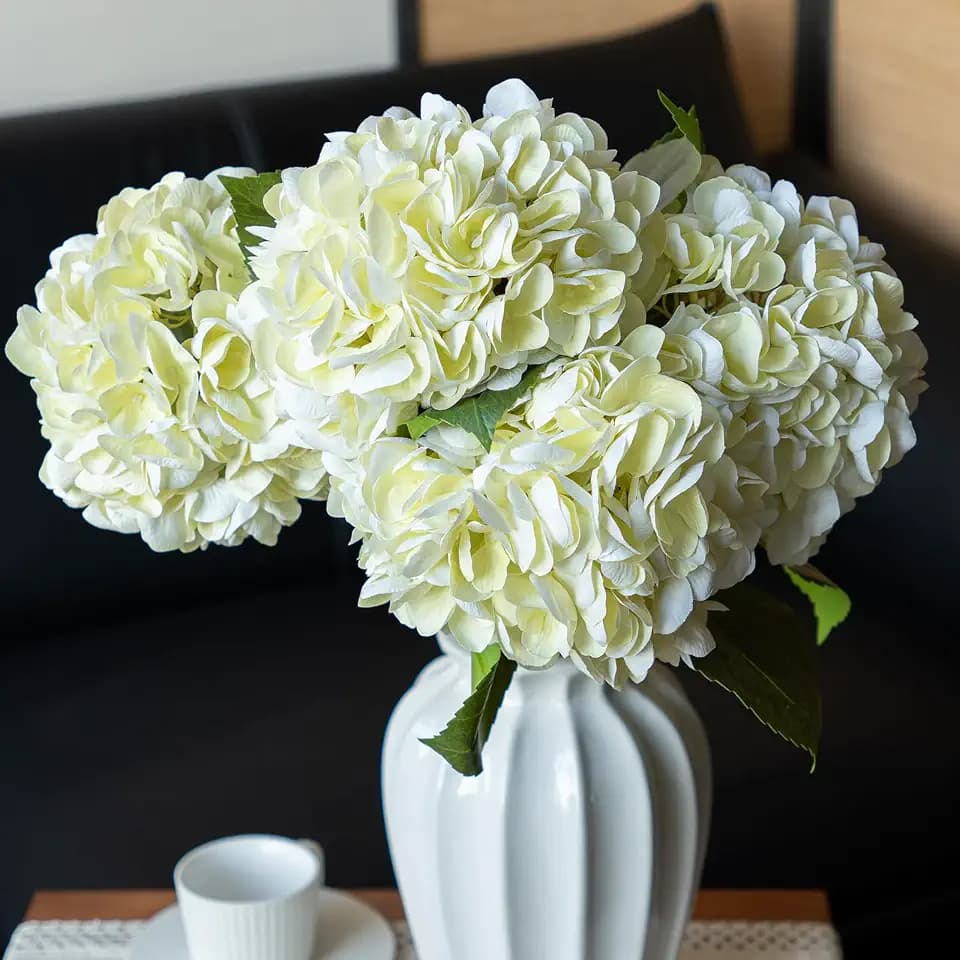 DUYONE 4 Pcs 22.4" Real Soft Touch Artificial Hydrangea Flowers – Latex Long Stem Faux Flowers for Home Decor, Wedding Centerpieces, Party, Living Room Bouquets Centerpieces Cream Yellow