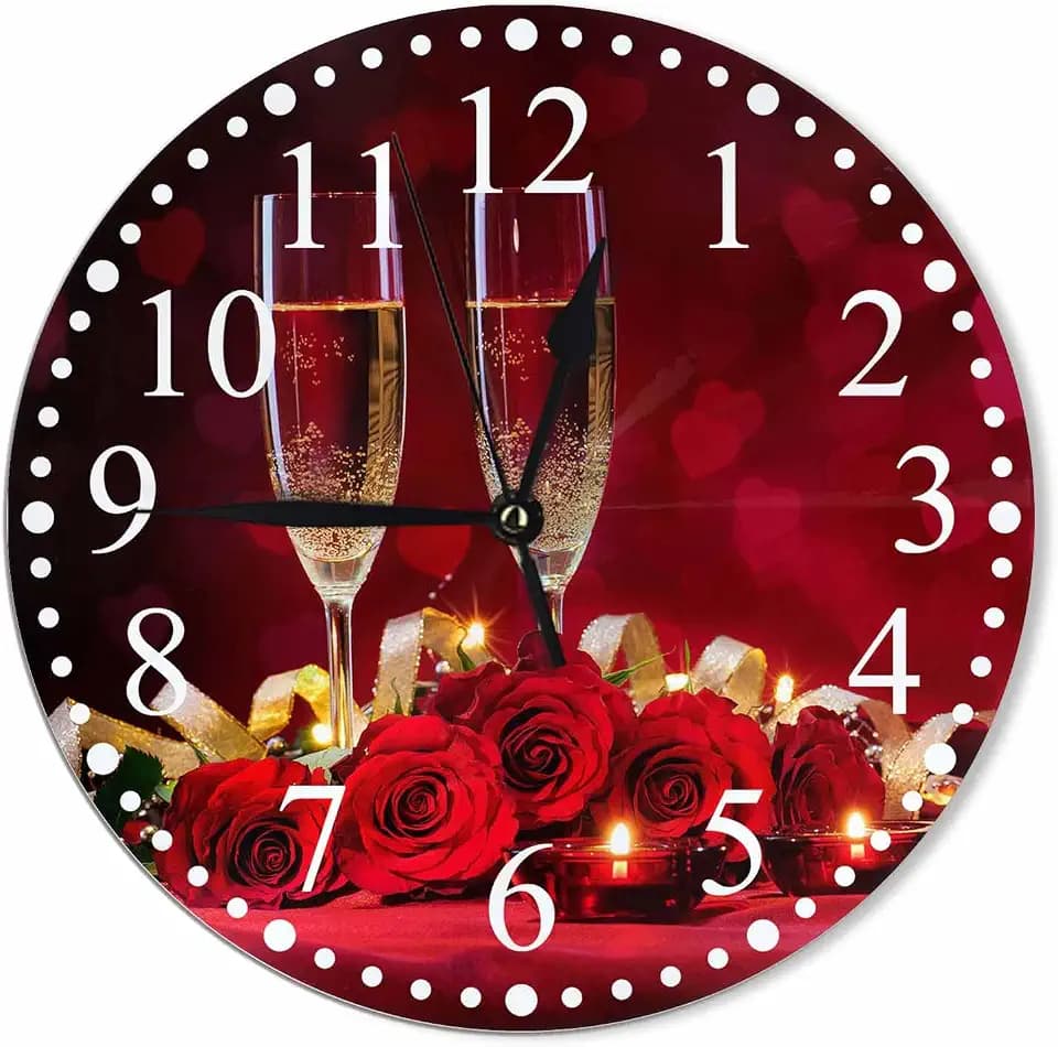 Clock Red Rose Wall Clock 10 Inch Battery Operated Clock Silent Non-Ticking Modern Clocks Decorative for Home Kitchen Living Room Bathroom Office