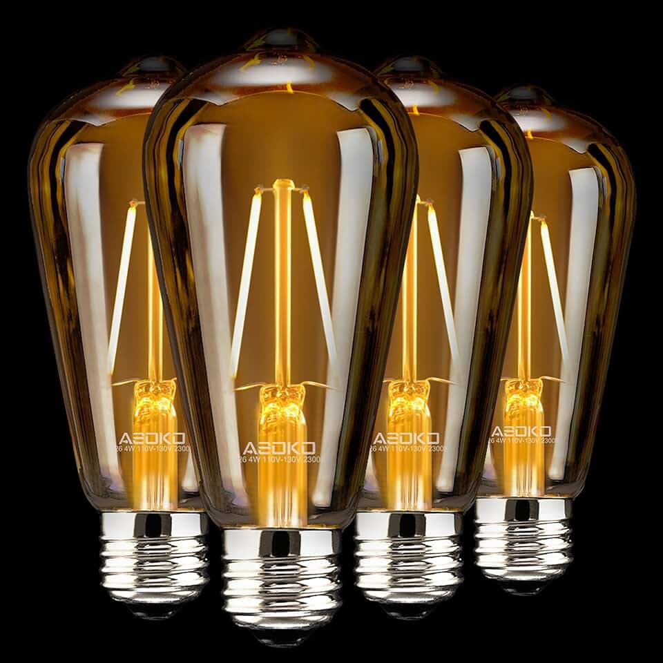 ASOKO Edison Bulb ST64, 2200K-2400K, Dimmable, Vintage Style, 4-Pack 4W