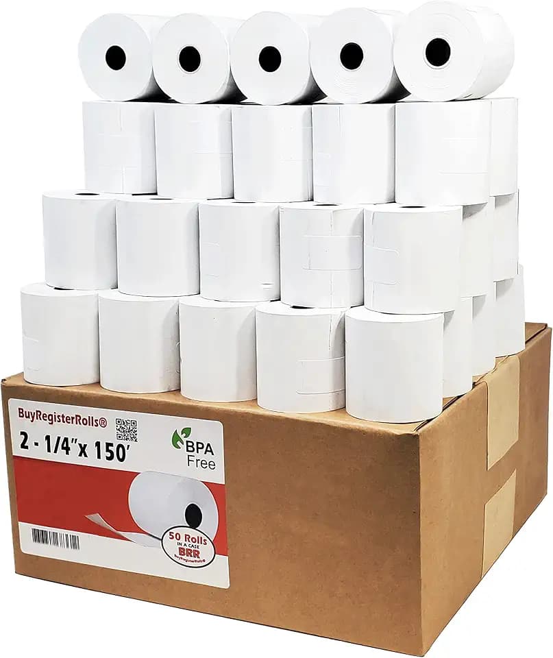 (50 Rolls) 2 1/4" x 150' Thermal Paper 2.25 Inch x 150 ft (57/58mm) Cash Register/Calculator Thermal Receipt Printer Paper for Talento Dassault, Veeder Root TLS350, Verifone Omni 3300 & 3350