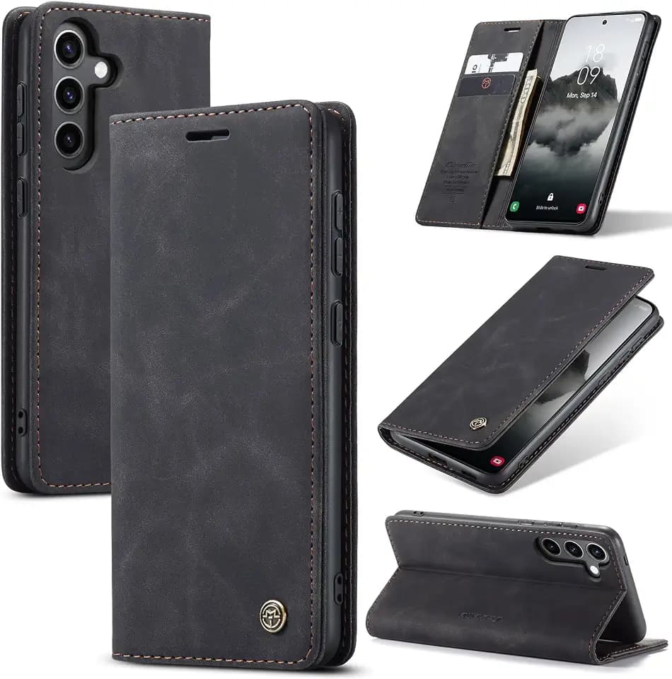 Handyhülle für Samsung Galaxy S24 FE 5G Hülle, Klapphülle Premium Lederhülle Klappbar Flip Case Tasche Magnet Kartenfach Standfunktion Klapphülle Schutzhülle für Galaxy S24 FE, Schwarz