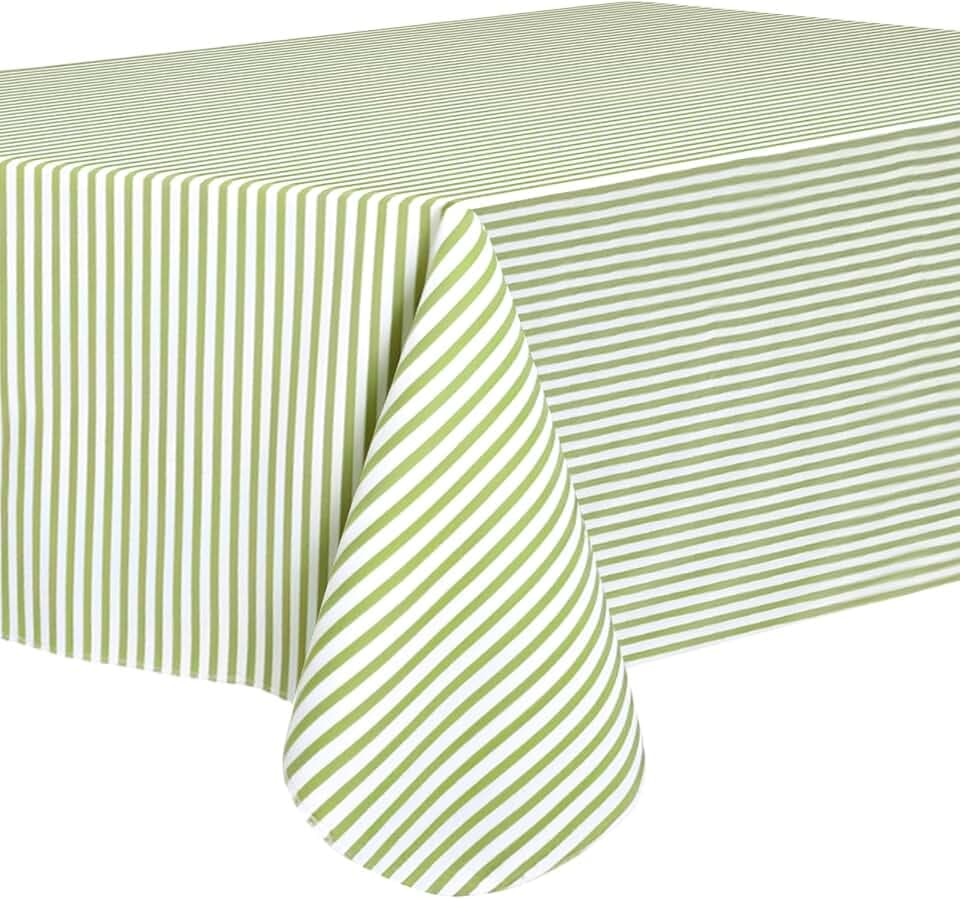 Striped Rectangle Table Cloth Vinyl Summer Tablecloth with Flannel Backing
