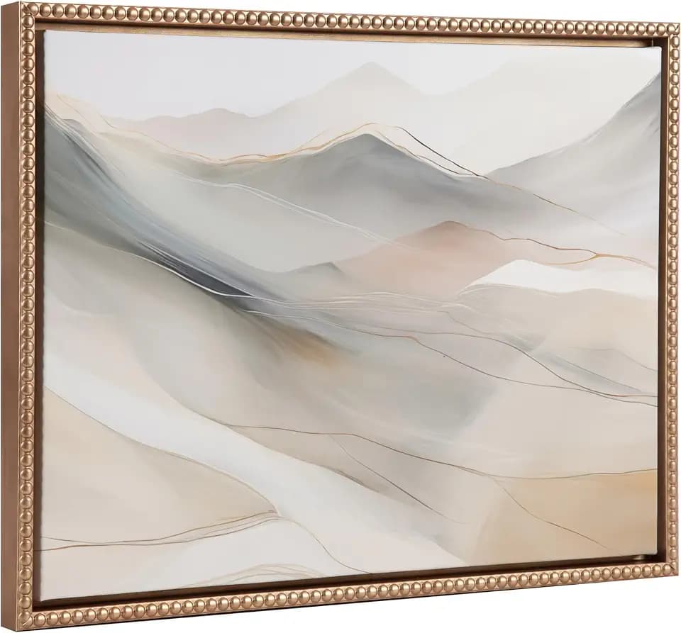 Kate and Laurel Sylvie Beaded Abstract Mystic Mountain Landscape Vintage Framed Canvas Wall Art by The Creative Bunch Studio, 18x24 Gold, Desert Mountains Art for Wall