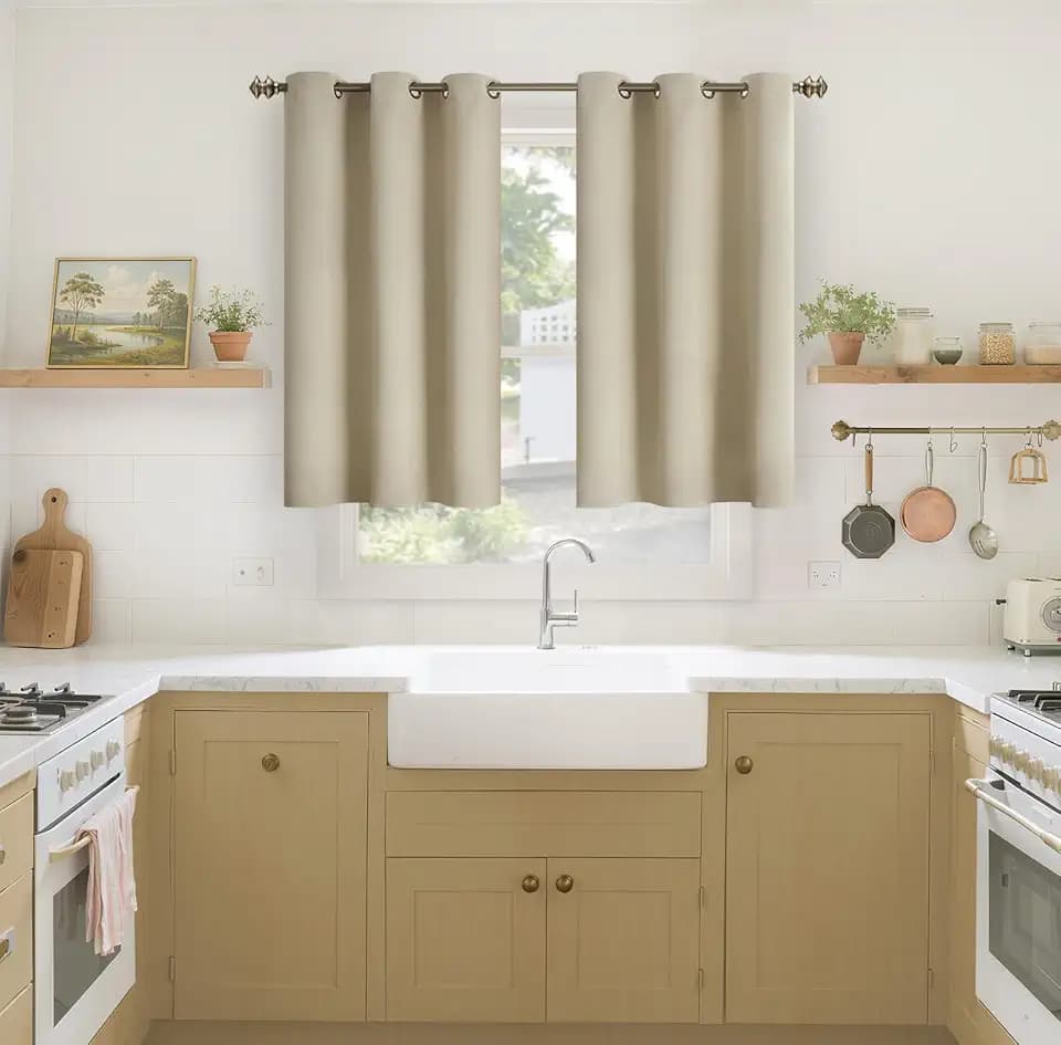YoungsTex Beige Blackout Curtains 40 Inches Long for Kitchen Window