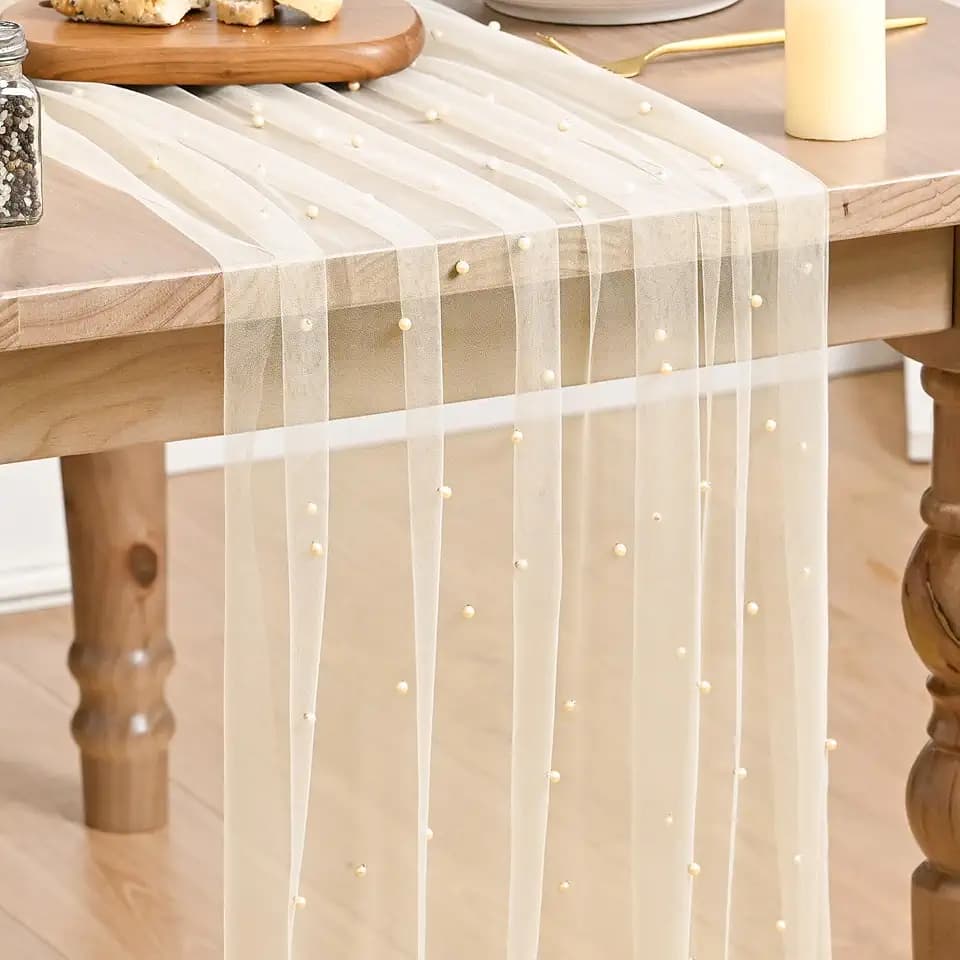 Artoid Mode Pearl Champine Gauze Table Runner 10FT Home Decor