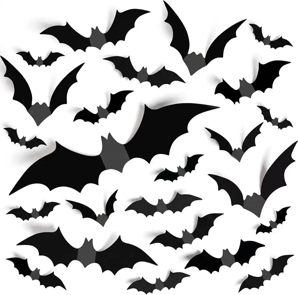 TDHDIKE Halloween Bats Decorations Wall Decor 140pcs Black PVC Bat Stickers