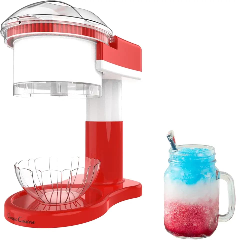 Classic Cuisine Small Shaved Ice Maker, Red, 12” x 7” x 9”