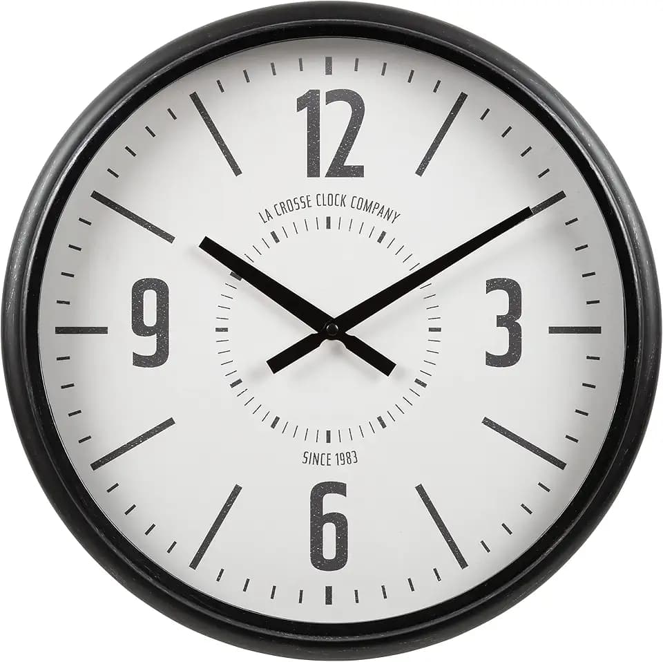 La Crosse Technology 16-Inch Sullivan Black Industrial Quartz Analog Wall Clock - 404-3041C