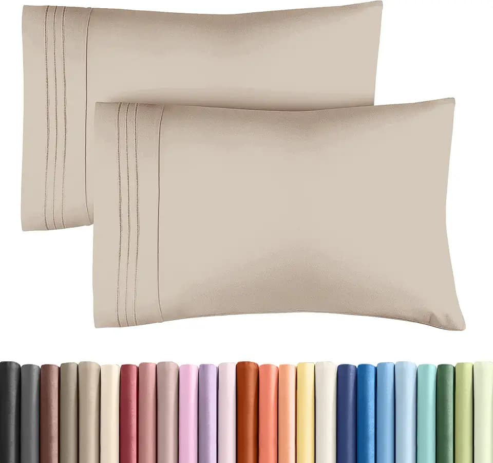 King Pillow Cases Set of 2 - Ultra Soft Cozy Pillowcase Covers - Wheat