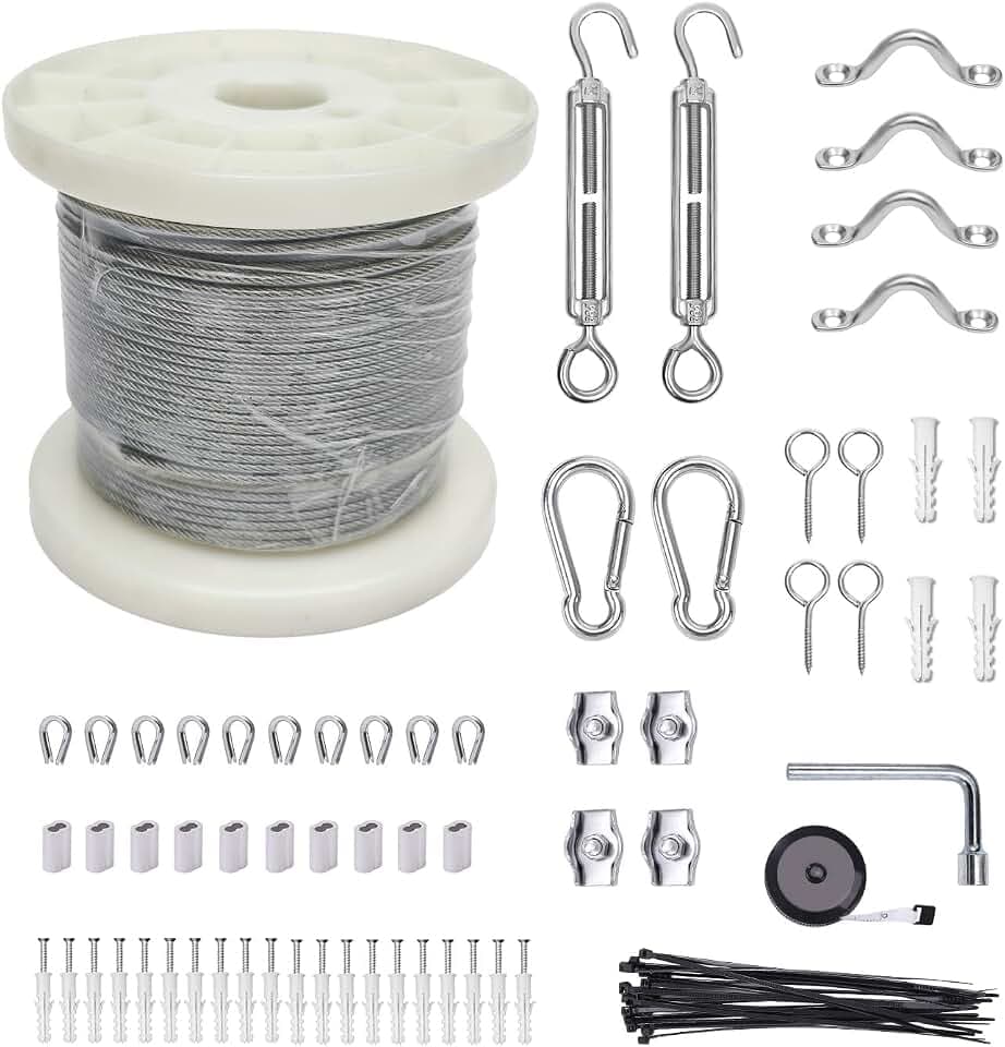 1/8" Wire Cable Rope Kit ,Vinyl Coated 304 Stainless Steel Wire – 100FT