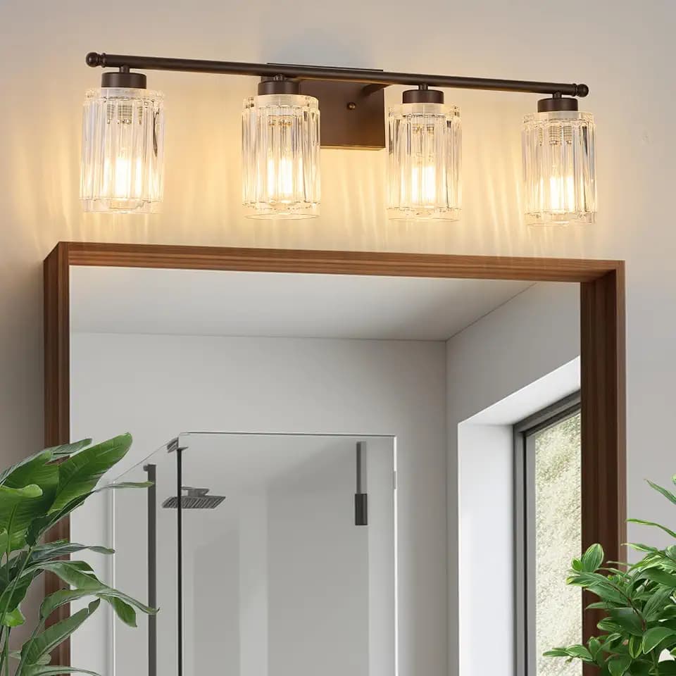 4 Light Bathroom Light Fixtures Modern ORB 28 Inch Vanity Lights for Bathroom Lighting Fixtures Over Mirror with Thickened Glass Shade for Cabinet Mirror Bedroom Hallway