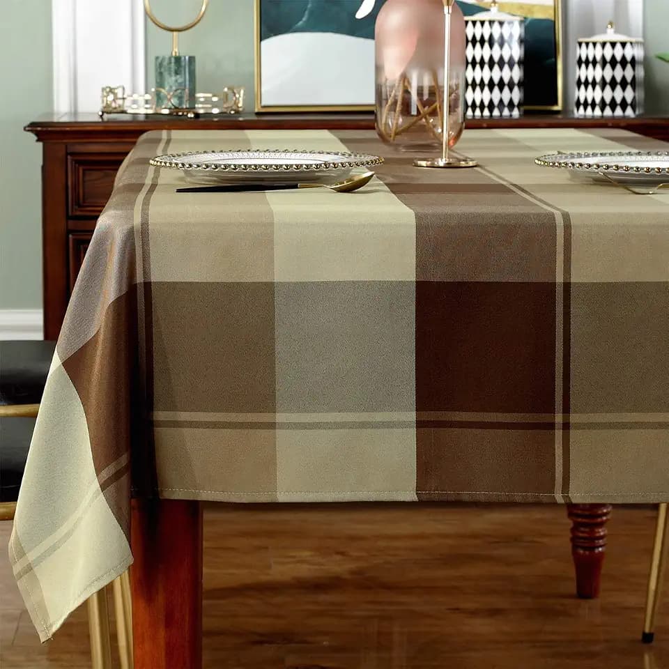 SASTYBALE Rectangle Tablecloth, 60" x 102" Checkered Table Cloth, Taupe