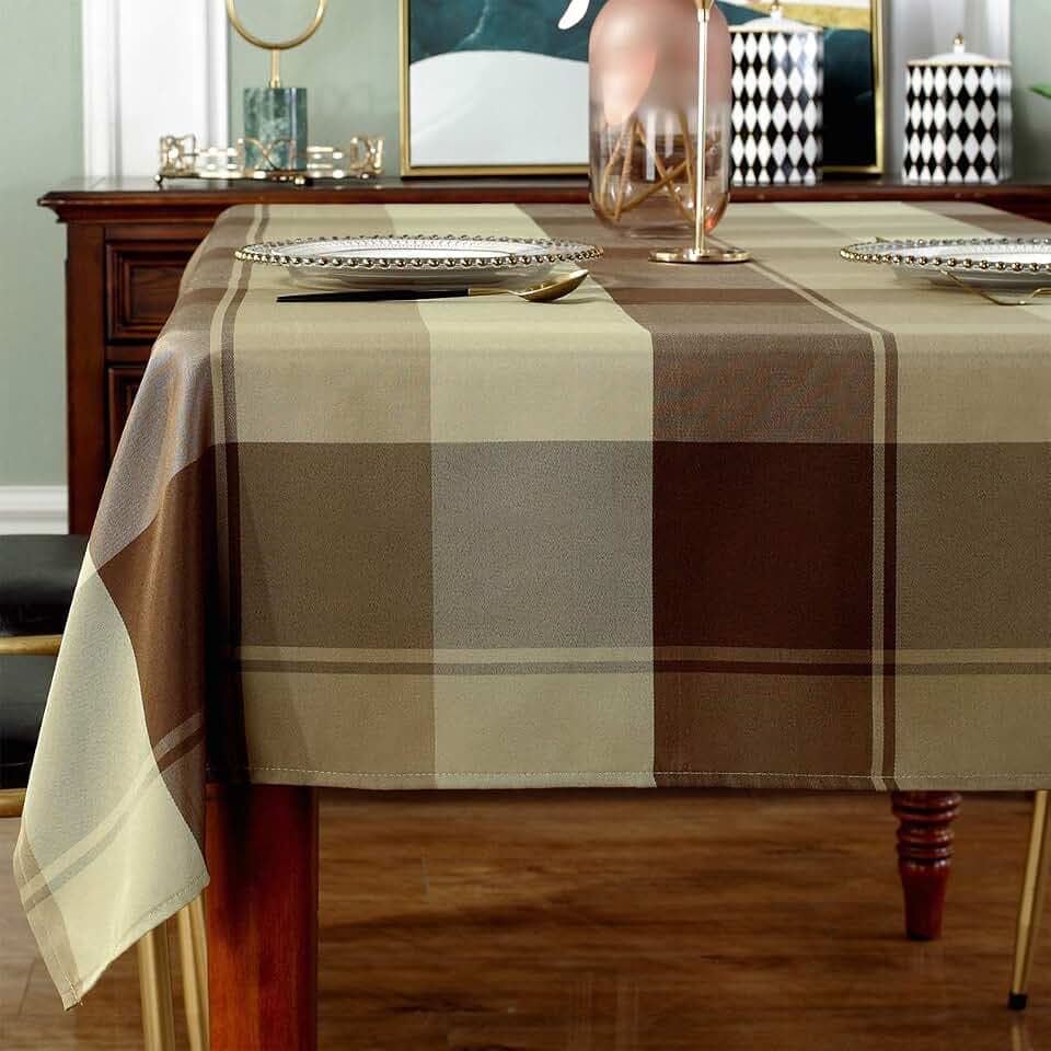 SASTYBALE Square Tablecloth, 52" x 52" Checkered Table Cloth, Taupe