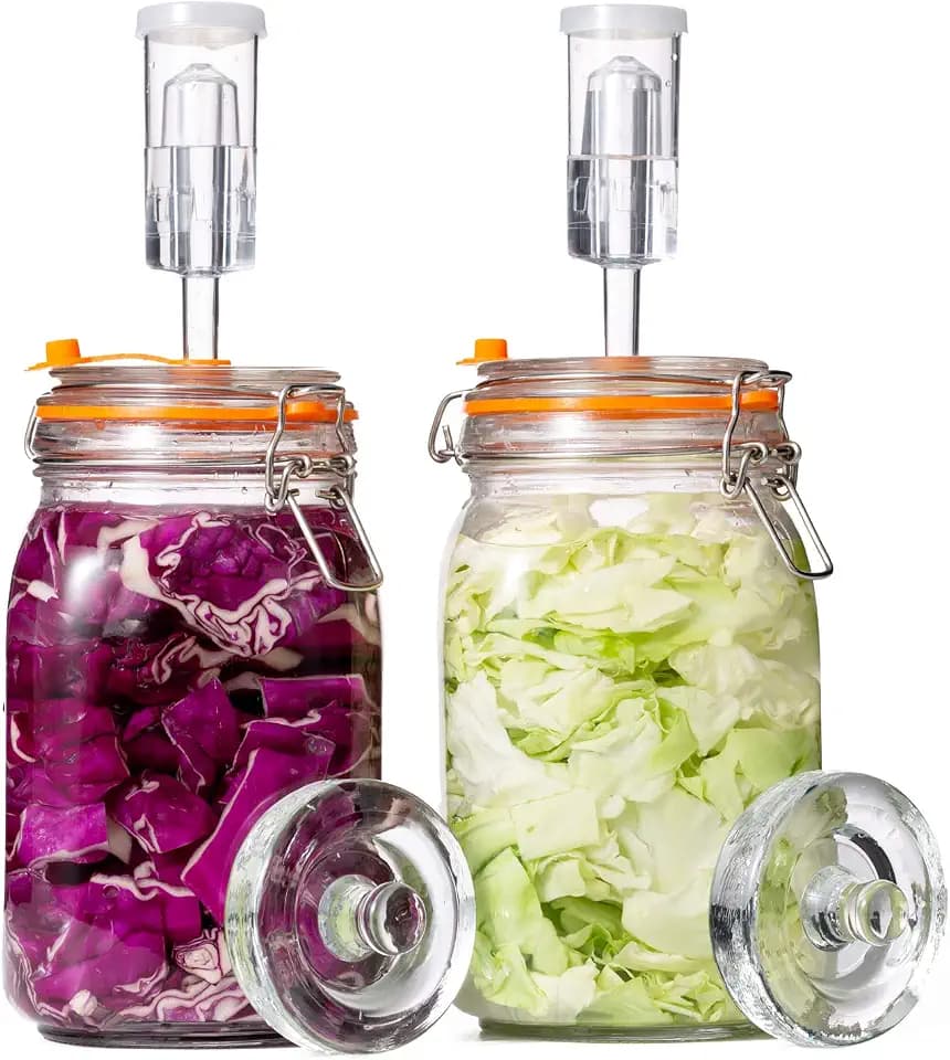 JILLMO 1.5L Wide Mouth Glass Fermentation Jar with Airlock & Weight, 2 Pack