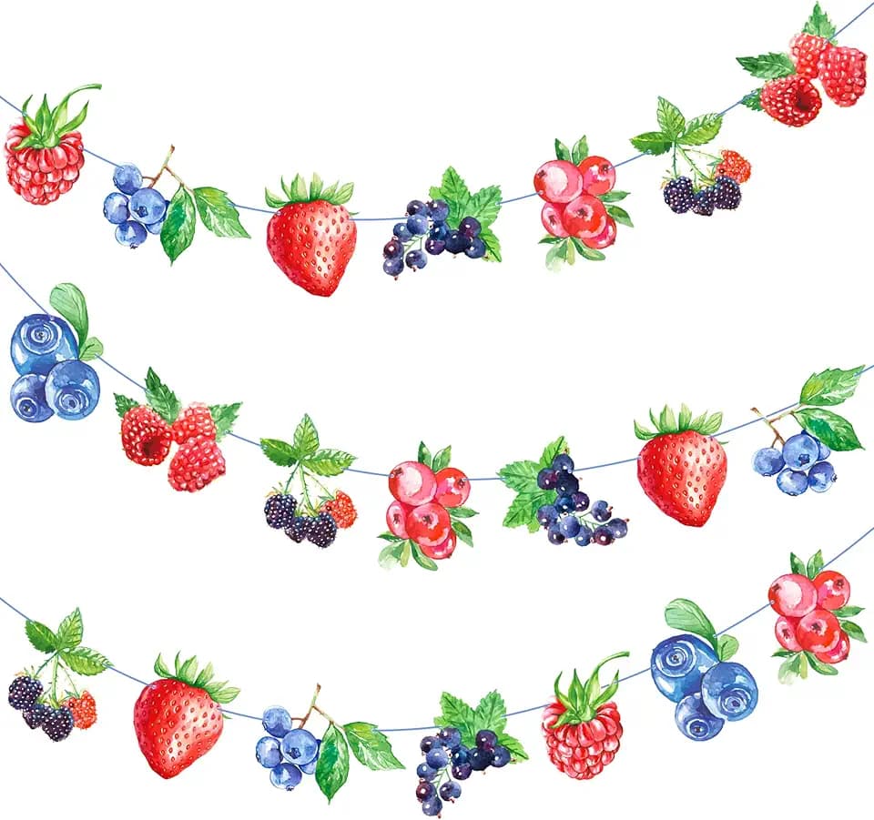 Berry Party Supplies Themed Party Banners 2PCS Berry Sweet Hanging Decorations Strawberry Blueberry Raspberry Mulberry Cutout Banners for Berries Birthday Baby Shower Decor