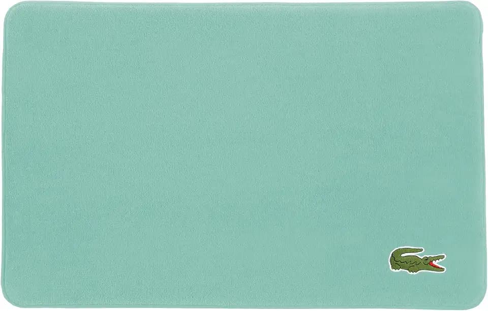 Lacoste Memory Foam Bath Rug – Ultra Soft Fleece Bathroom Mat with Embroidered Crocodile Logo, Super Absorbent, Non-Slip Backing, Machine Washable, Plush & Stylish 19"x30" – Beach Glass