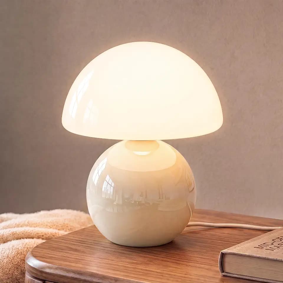 Dawnwake Mushroom Lamp Table Lamp for Bedroom-Small Desk Table Lamps,Cream