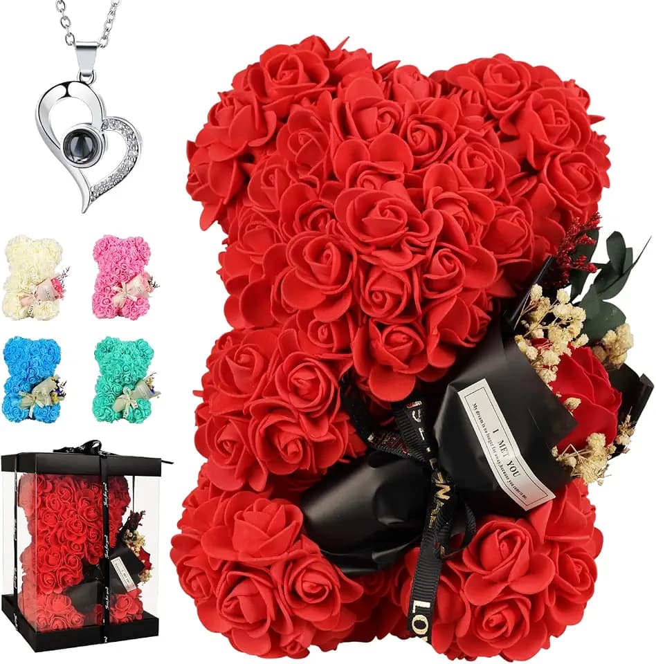 Mothers Day Mom Gifts for Mom,Flowers Gifts for Women Girlfriend Wife Grandma Friends Sister Her,Artificial Flowers Teddy Bear with Bouquet,Greeting Card,Mother's Day Birthday Valentines