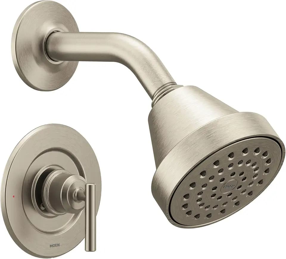 Moen Gibson Brushed Nickel Eco-Performance Modern Shower Trim Featuring Bathroom Showerhead and Lever Handle, Posi-Temp Valve Required, T2902EPBN