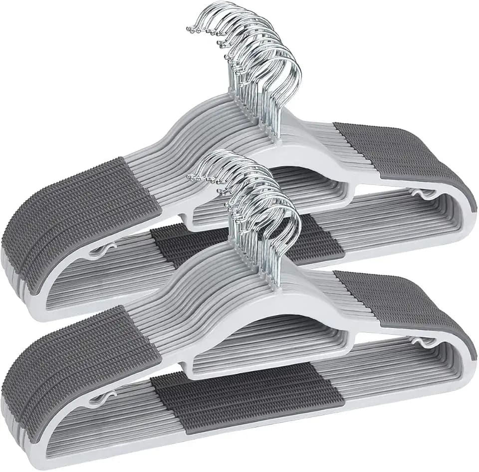 OIKA 50 Pack Slim Plastic Clothes Hangers with 360° Swivel Hooks, Gray