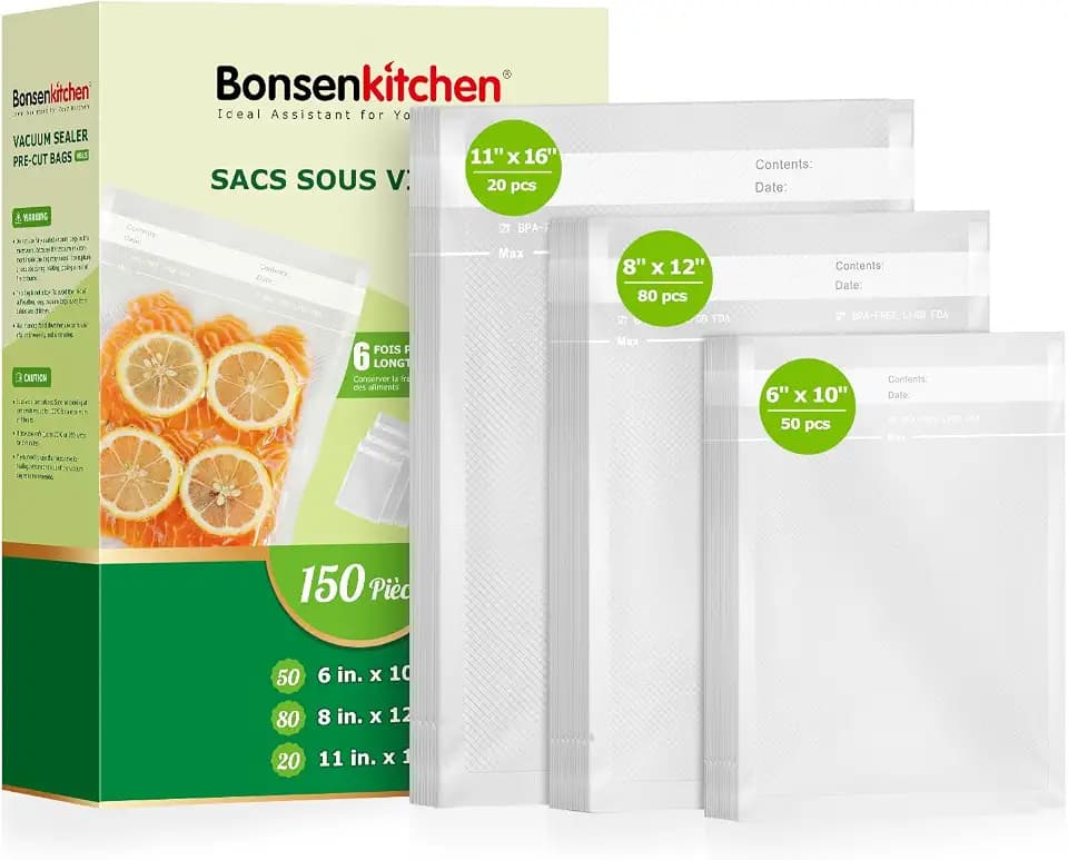 Bonsenkitchen Vacuum Sealer Bags, 150 Count, BPA Free, Food Storage