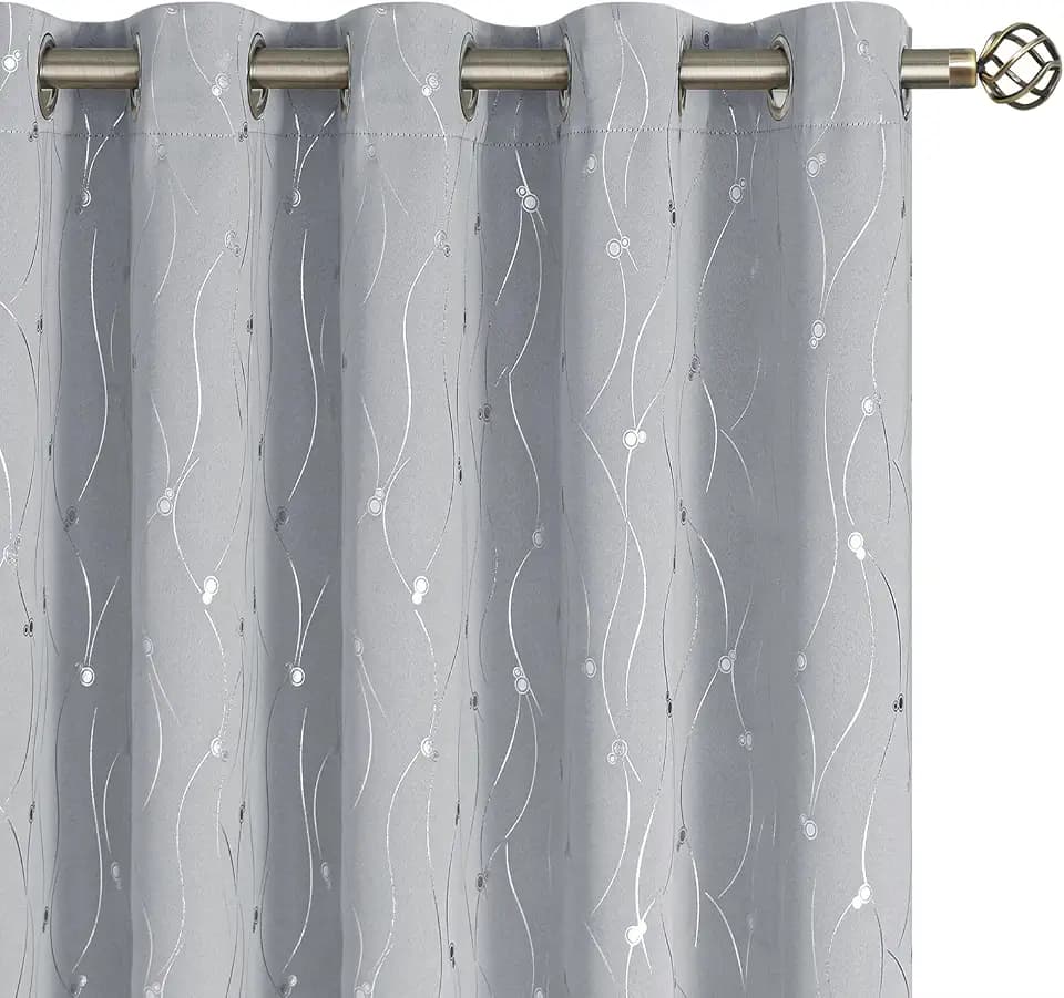 BGment Blackout Curtains 60 Inches Wide for Bedroom/Living Room, Room Darkening Thermal Insulated Grommet Window Drapes with Line and Dots Pattern, 2 Panels, Each Panels 60 x 84 Inch, Light Grey