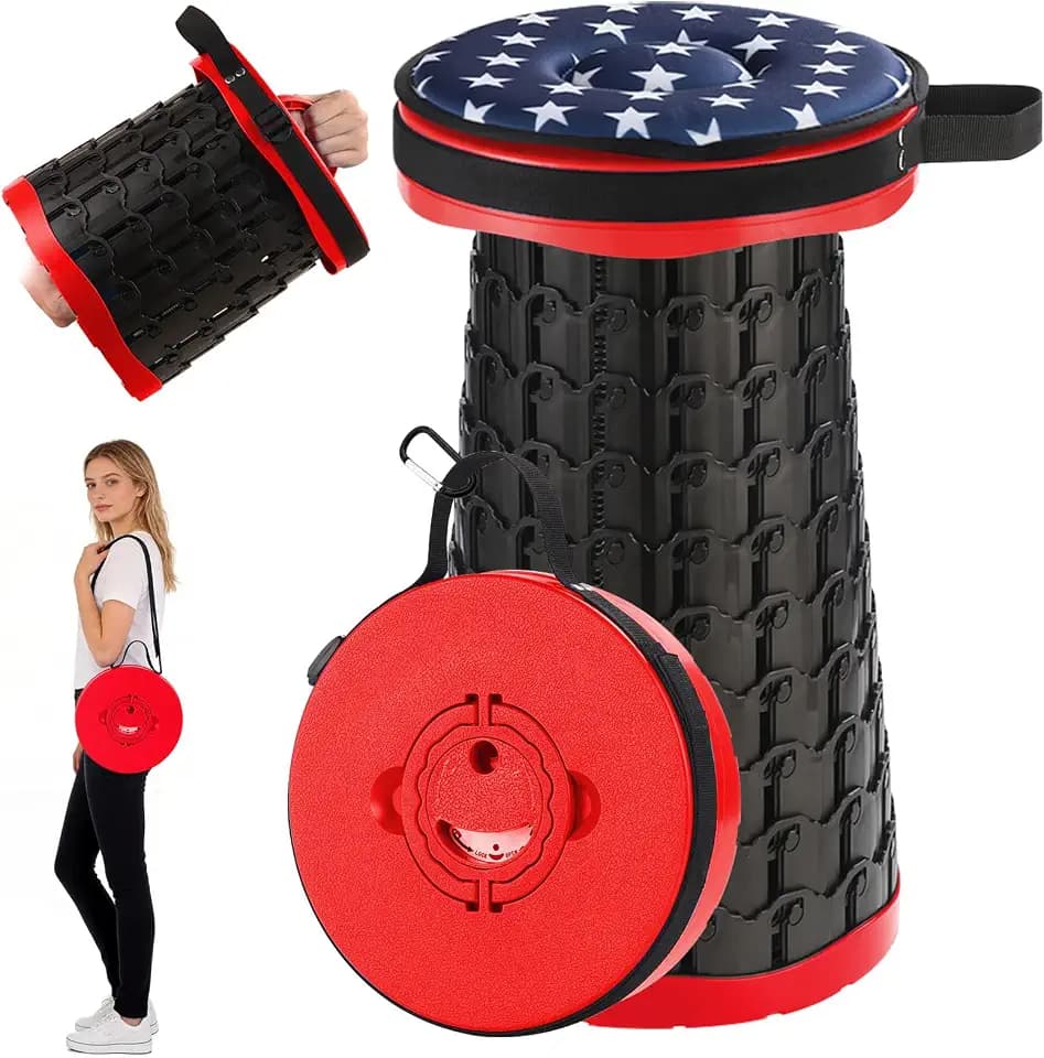 18-in Collapsible Stool with Cushion,Portable Folding Seat for Adults,880lb