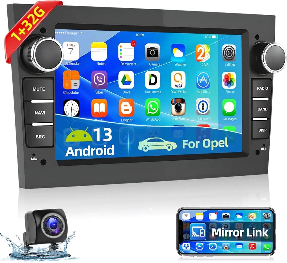 Podofo Autoradio für Opel Astra Antara Vectra Corsa Zafira Meriva Vivaro Combo 7 Zoll Android Autoradio mit GPS Navigator, Unterstützt Bluetooth Spiegel-Link WiFi USB FM RDS + Rückfahrkamera