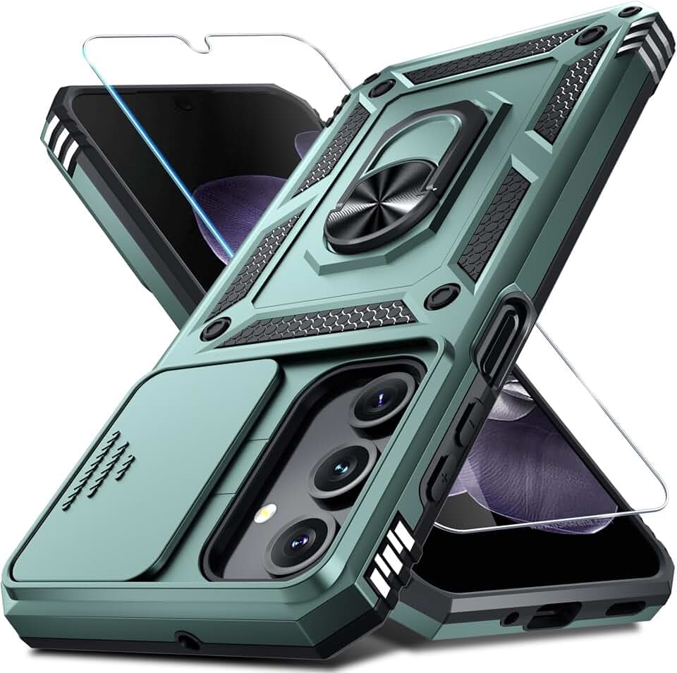 Janmitta for Samsung Galaxy A16 Case Built in Slide Camera Cover,Dark Green