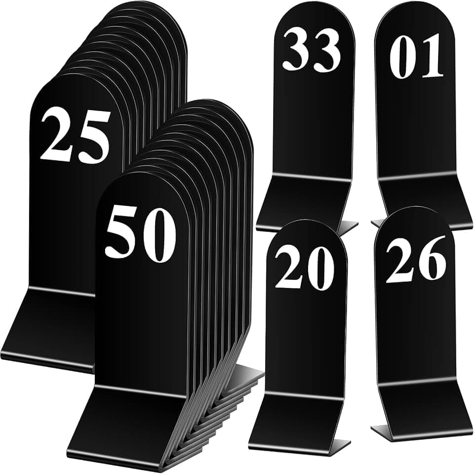 Remerry 50 Pcs Acrylic Table Numbers 1-50 Double Sided Tent Cards,Black