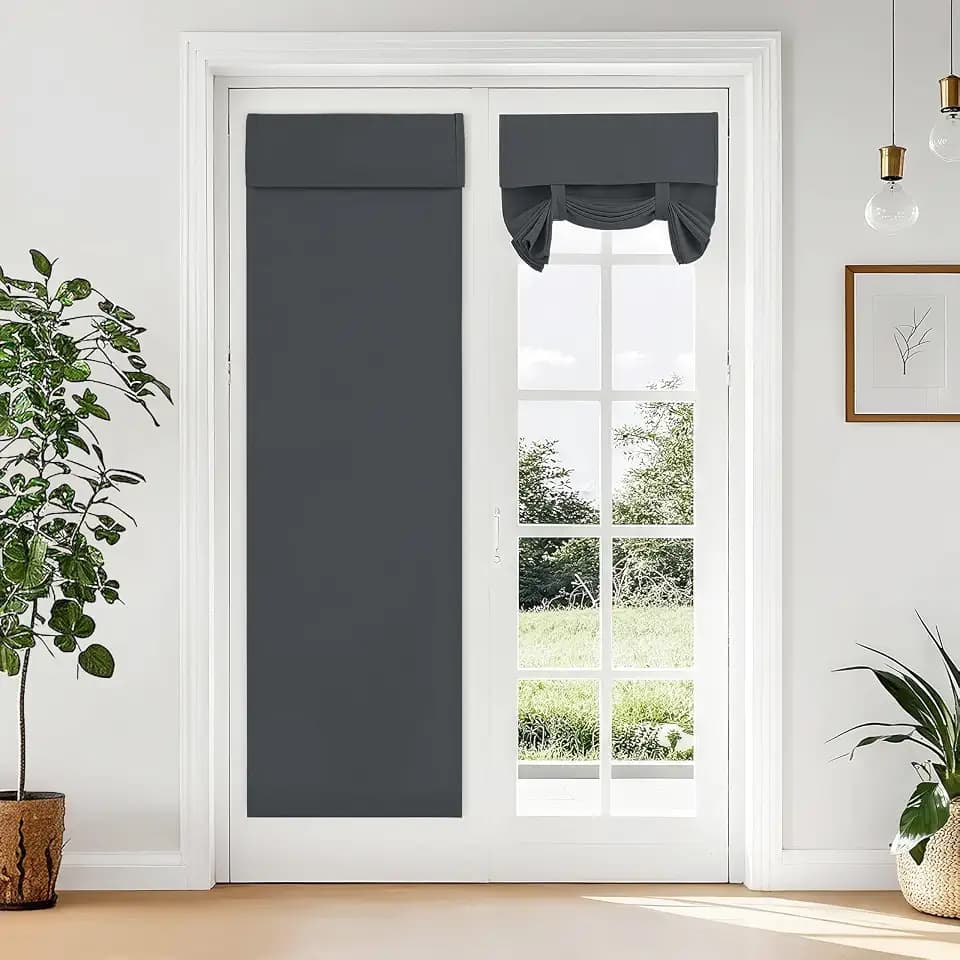 Vatge French Door Curtain - W26 x L70, 1 Panel, Grey, Front Door Window Covering for Privacy, Room Darkening Tie Up Shades, Roll Up Curtain for Patio and Glass Window