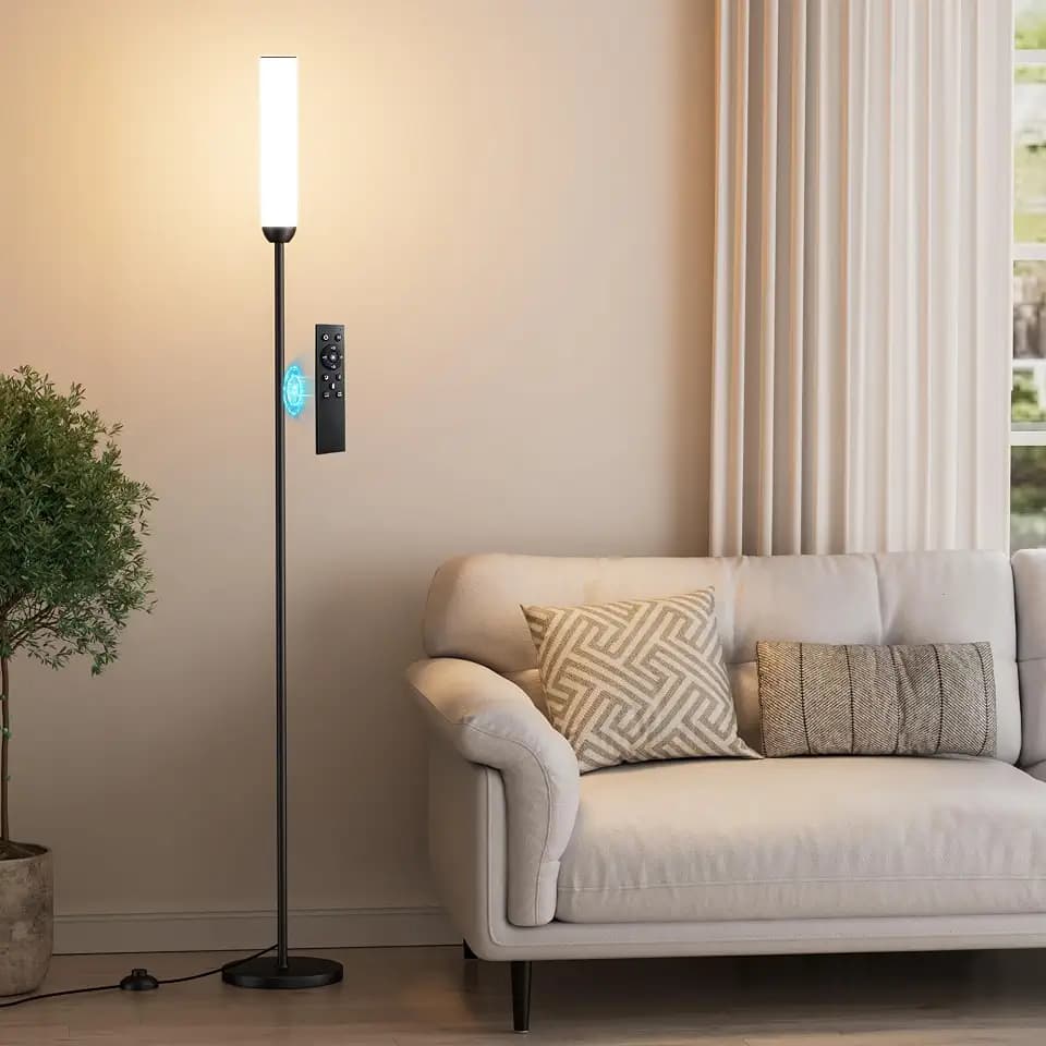 Ambimall LED Floor Lamp with Remote Control, Foot Switch, Black