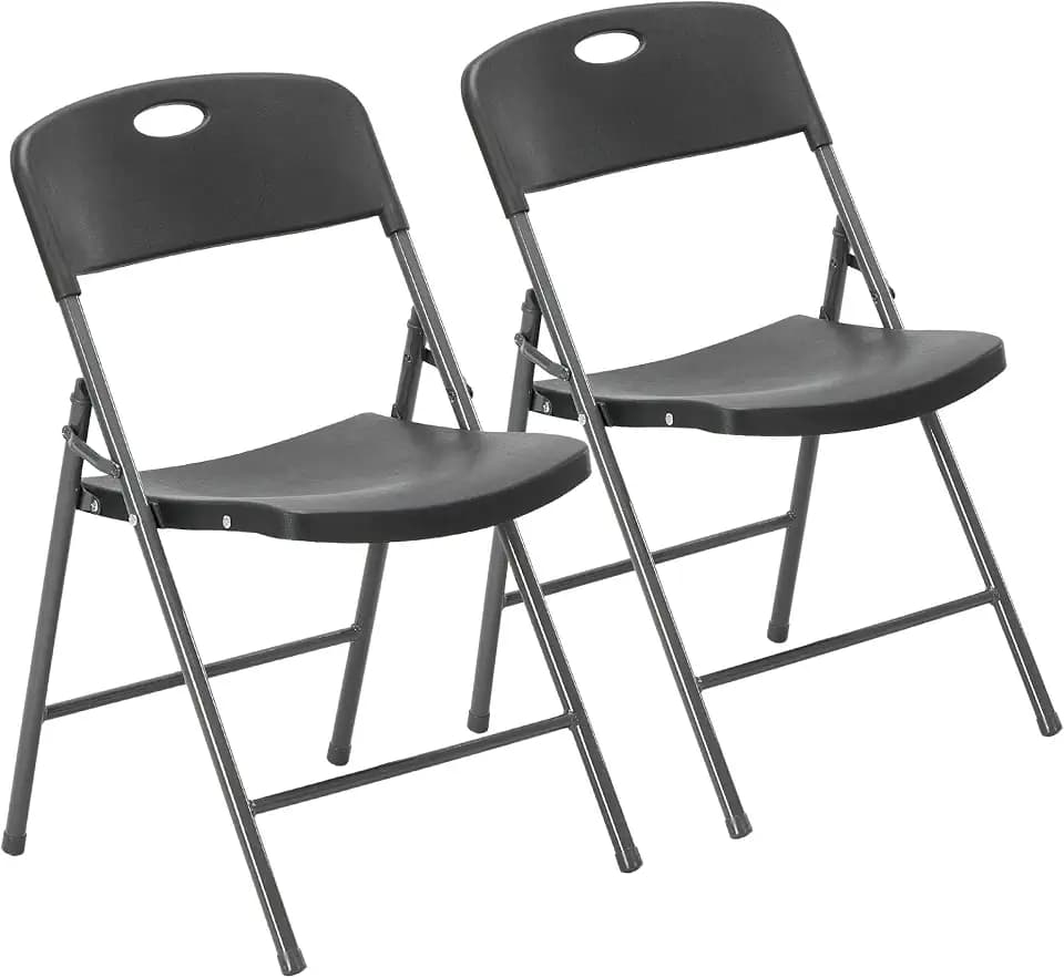 DUMOS 2 Pack Folding Chairs Heavy Duty - Plastic Stackable Portable Dining Chairs Set, Wedding, Party, Patio, Garden, for Indoor Outdoor, for Home and Office, Conference, Black