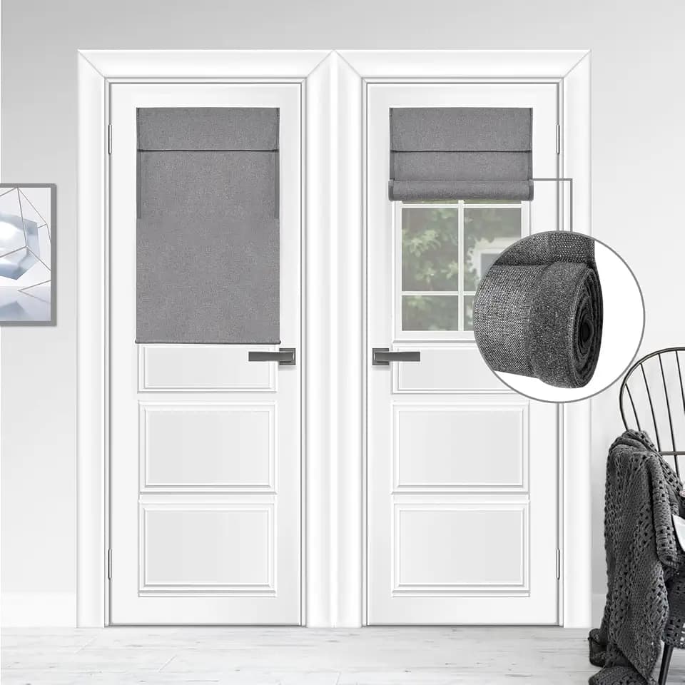 WDFour Cordless Blackout Door Curtains, Triple Layers 100% Light Blocking & UV Protect, Noiseless Adjustable Roller Shade, No Drill Window Blinds for Office, Ward, Home(18Wx42L,Dark Gray,1 Piece
