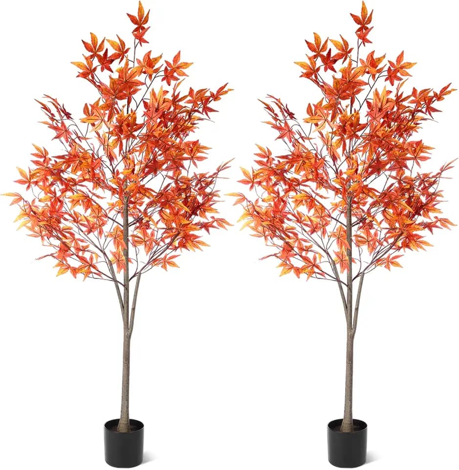 Daifunli 2 Pcs 5Ft Fall Tree Autumn Artificial Maple Tree Fall Decor