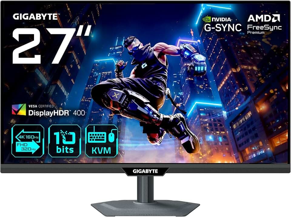 Gigabyte M27UP 27” 4K UHD Gaming-Monitor - Dual-Modus (4K 160Hz oder FHD 320Hz), 3840 x 2160, 1ms, 350 cd/m², FreeSync Premium, DisplayHDR400, HDMI 2.1, DisplayPort 1.4