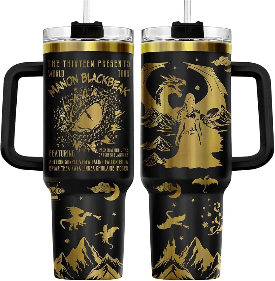 34HD Dragon Riders 40 oz Tumbler with Handle, Bookish Reader Gift